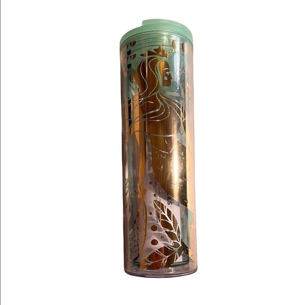 NEW‎ STARBUCKS 2020 GOLD MINT GREEN MERMAID COLD CUP TUMBLER 16 OZ..